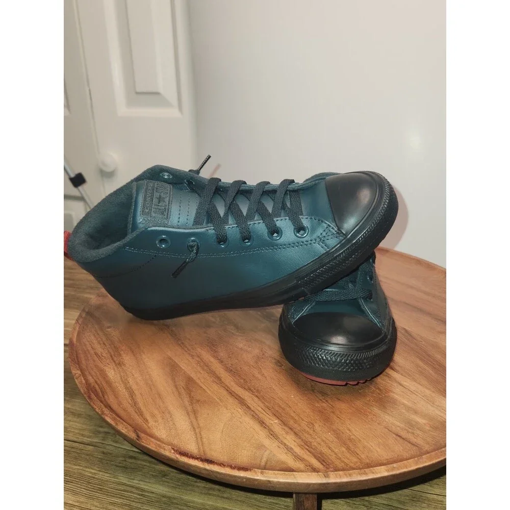 Converse Chuck Taylor All *Mid Top snkrs green leather, red heel, US Junior Sz 6
